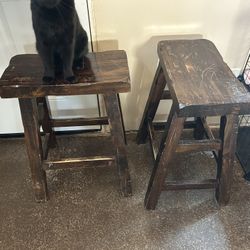 Pair of 24” Tall Solid Wood Stools.   Very solid stools.   Superficial scuffs can be fixed with a little tlc. 