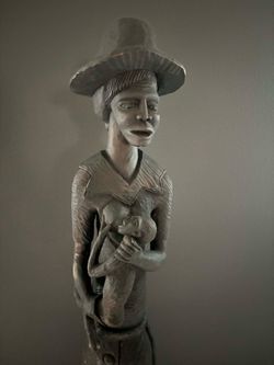 Vintage Hand-Carved Ebony African/Haitian Folk Art Mother & Child Sculpture – 68” Tall”