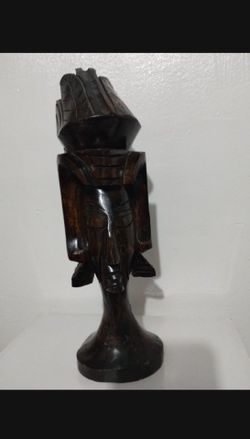 HAND CARVED WOOD MASK SCULPTURE 12"×4"
