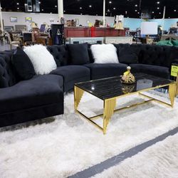 Fendi Black Velvet Sectional / couch /Living room set