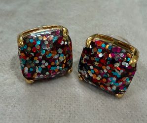 Multi-Color Glitter Square Stud Earrings - Kate spades Gold Setting