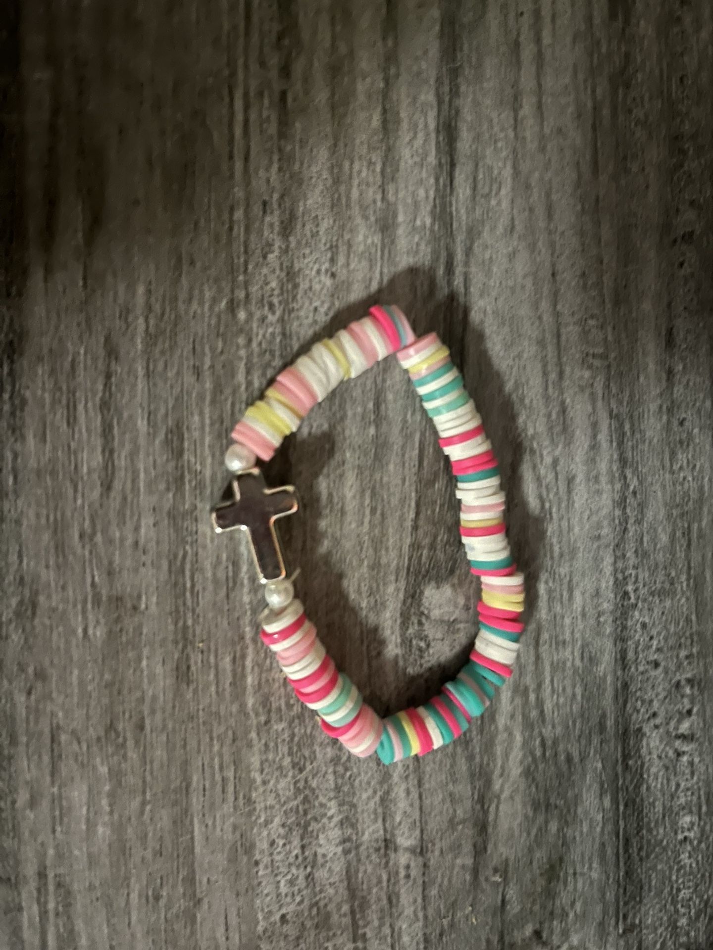 Cross Rainbow Clay Beads Bracelet