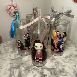 Demon Slayer Anime Collectible 6 oz Reusable Cups with Lids Set of 5 Brand New