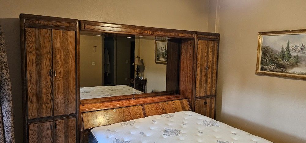 Solid Wood Chestnut King Size Headboard & Mattress