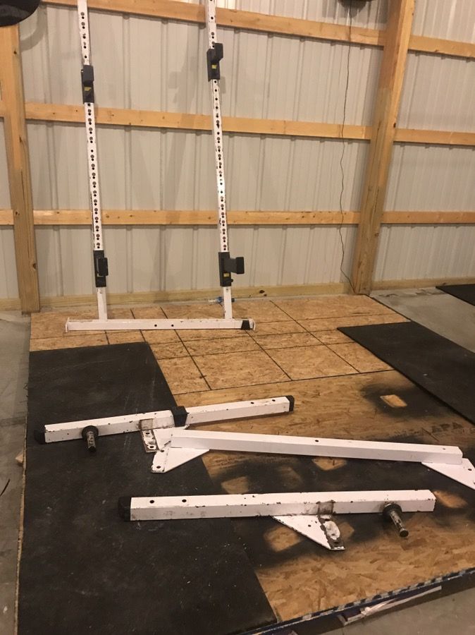 Plates, barbells, squat stand