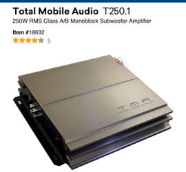 Total Mobile Audio TMA T250.1 Mono block Mobile Audio Amplifier