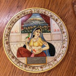 9" Painted Marble Plate India