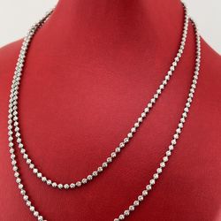 Beads Moon Cut Ball Sterling silver 925 2MM chain Necklace 24”inches 