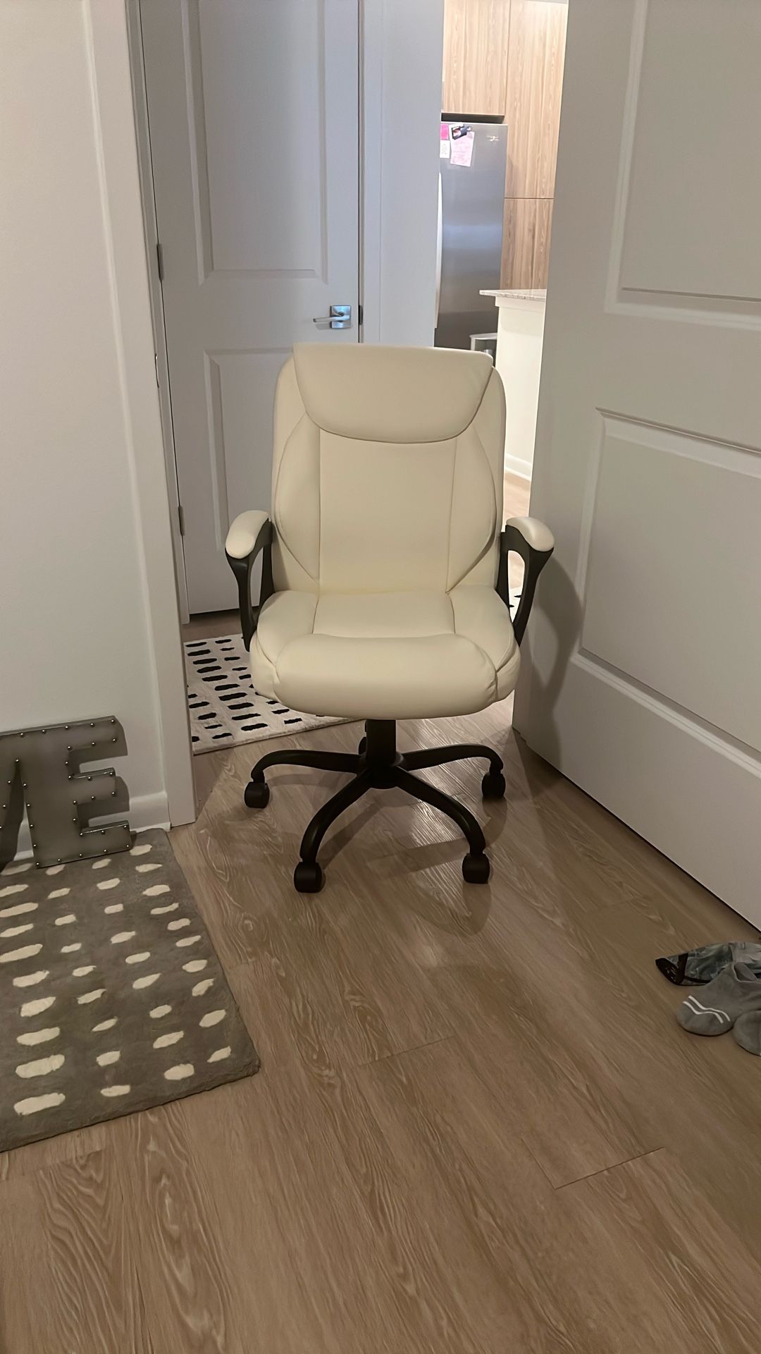 Ivory Leather Desk Chair $40