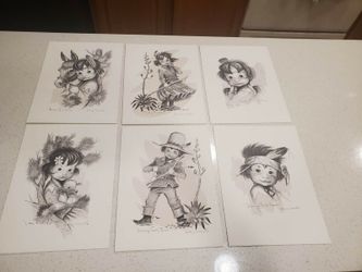 Vintage Monteague Flagg Native American Children Lithograph Prints - Set of 6