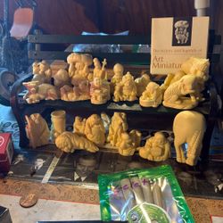 Authentic Japanese Miniatures Wood Ivory And Other Materials With Booklet 