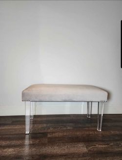 Light gray velvet ottoman bench