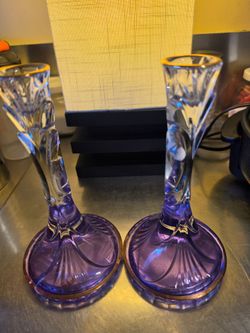 Purple and Gold Crystal  Candle  Holders