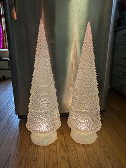 Clear acrylic white led Christmas trees set of 2