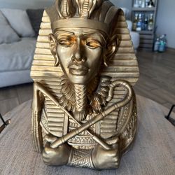 Vintage Egyptian King Tut Tutankhamun Brass Statue Figure Pharaoh 8X6”
