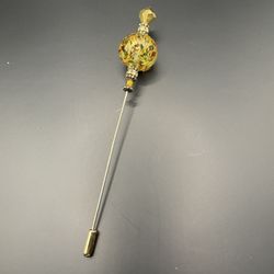 Vintage 5.5 Inch Glass Globe Hat Pin Corsage Pin Brooch Gold Tones