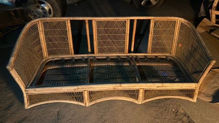 Mid-Century Modern Rattan/Bamboo Sofa, likely from the 1950s or 1960s.