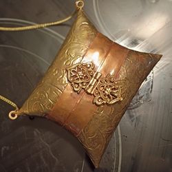 1930s  Brass and Copper Purse With Purple Velvet