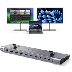 TobenONE MacBook Docking Station Dual 4K@60Hz Monitor, 16-in-2 USB C Docking Station Stand