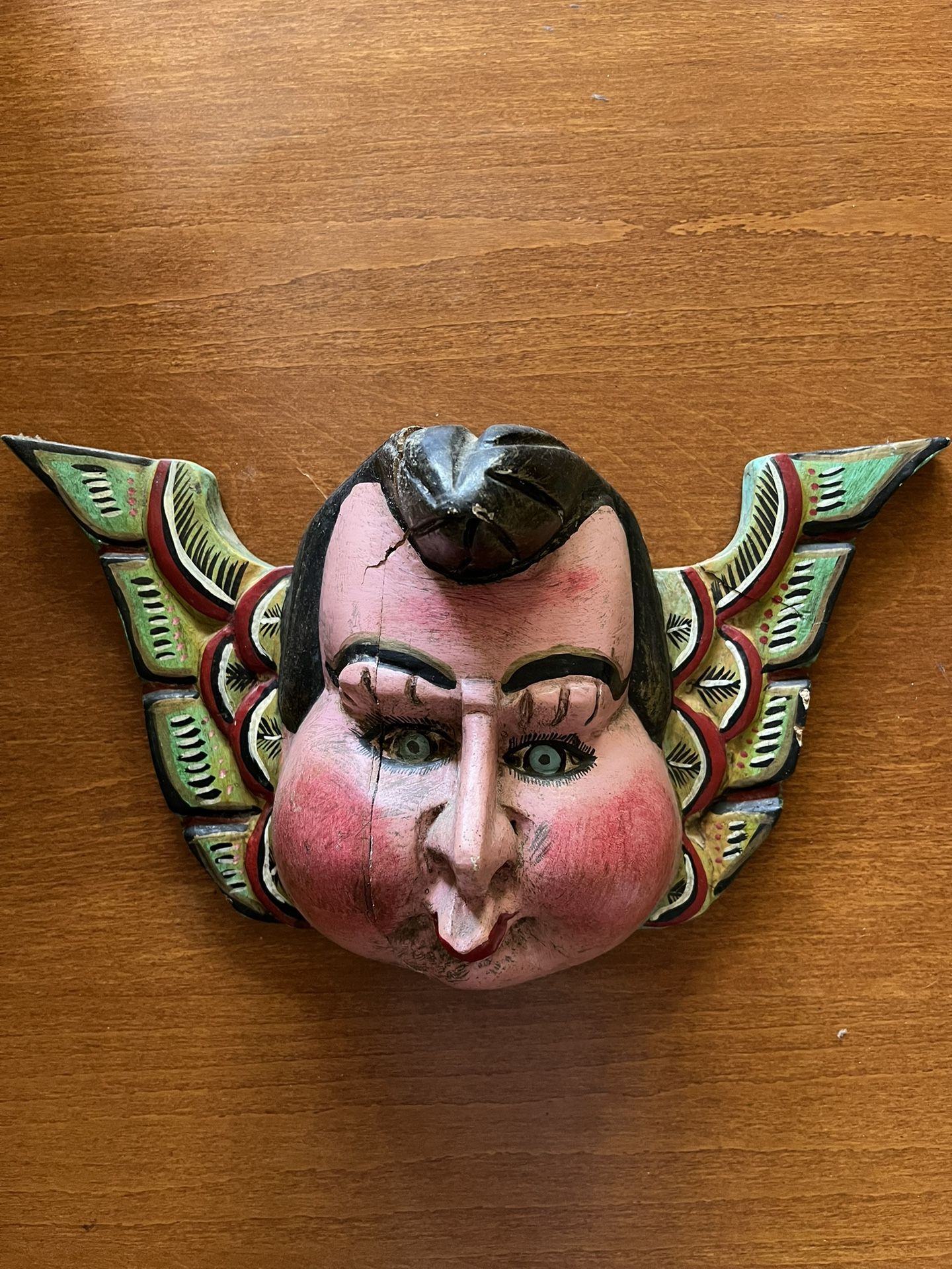 Antique MEXICAN GUERRERO FOLK ART CARVED WOOD ANGEL PUTTO Cherub MASK