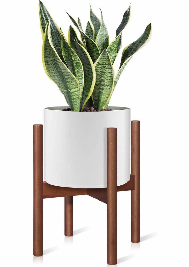 Homemaxs Plant Stands Indoor, Mid Century Plant Holder Indoor Display Stand - Unique Adjustable Feet Design,10 Inch Modern Tall Plant Stand Bamboo Pl