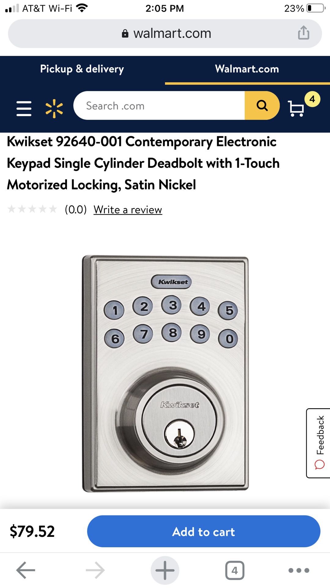 Kwikset 9264 0- 001 Contemporary Electronic Keypad Single Cylinder Deadbolt with 1-Touch Motorized Locking, Satin Nickel