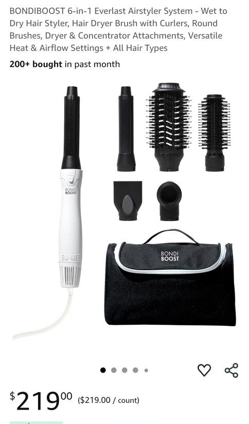BONDIBOOST 6-in-1 Everlast Airstyler System - Wet to Dry Hair Styler, Hair Dryer Brush with Curlers, Round Brushes, Dryer & Concentrator Attachments,