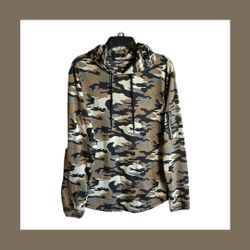 Rue 21 Brown, Black, Gray Camouflage Hoodie W Zip Pocket On Sleeve Men L