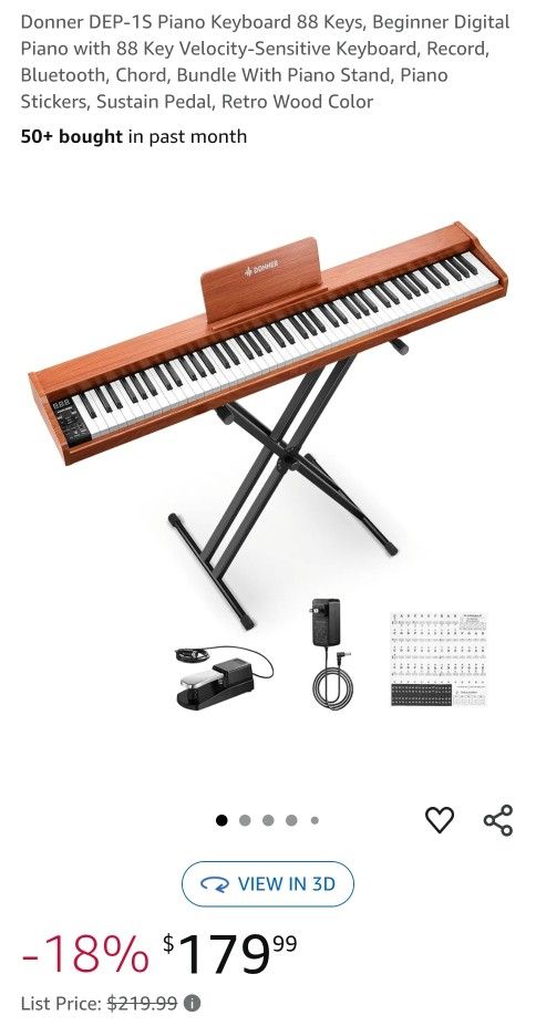 Donner DEP-1S Piano Keyboard 88 Keys, Beginner Digital Piano with 88 Key Velocity-Sensitive Keyboard, Record, Bluetooth, Chord, Bundle With Piano Stan