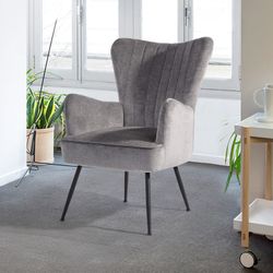 Homy Casa WING GREY Leisure Chair Modern Comfort Armchair for Living Room, Bedroom, Office Open Box