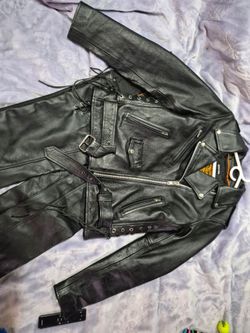 Black Leather Motorcycle Biker Jacket and chaps