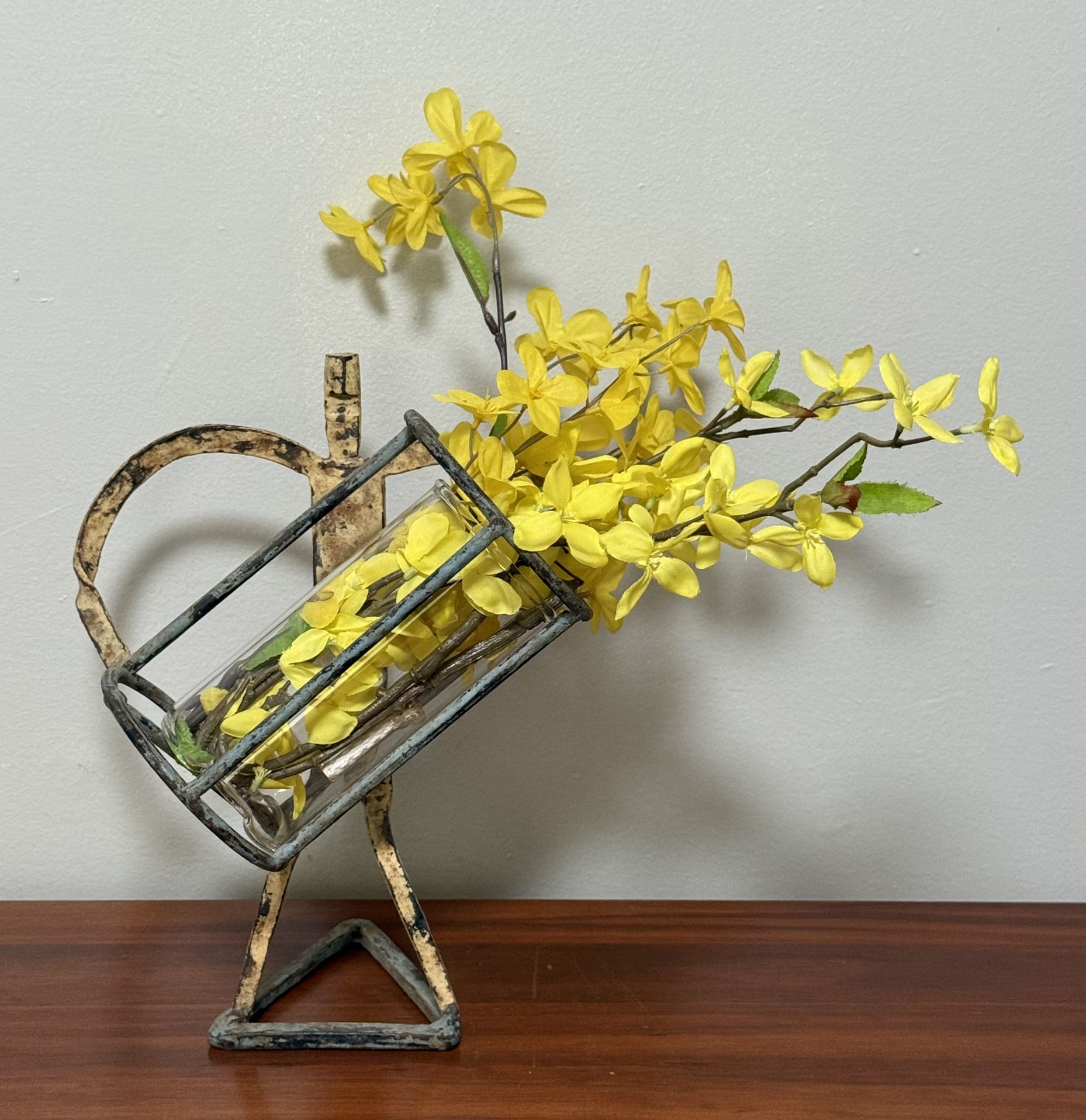 Vintage Mid Century Iron Heart Man Planter Vase Holder Handmade Sculpture Art Decor