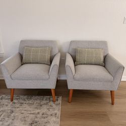 Set of 2 Modern Upholstered Accent Chairs – Light Gray 
