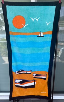 Vintage 1980s Terrimondo Made in Israel Retro 100% Cotton 56x28 Beach towel sun ocean boats