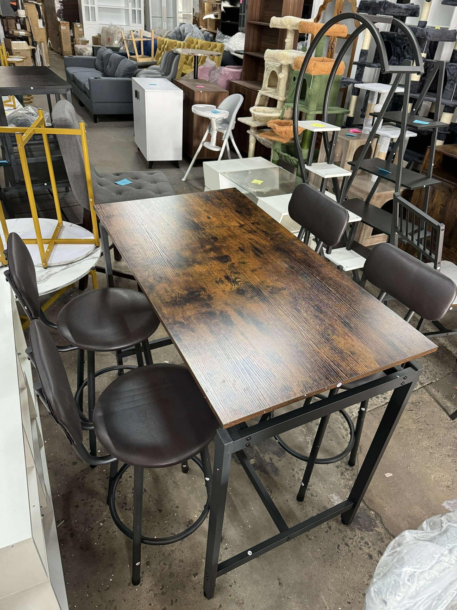 Dining Table Set for 4 Modern Bar Table and Chairs Set, Modern Kitchen Table with 4 PU Upholstered Backrest Stool, Counter Height Table Set for Breakf
