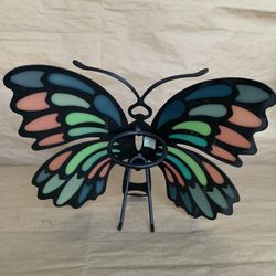 Party lite Candle Holder Tealigth, Metal Stained Glass 7 3/4” h