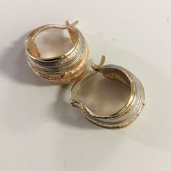 EARRINGS  14 K Laminated ITALIAN  GOLD  PLATED  3 TONES  SMALL