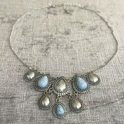 New Antique Silver Turquoise Stone Boho Aztec Teardrop Statement Necklace