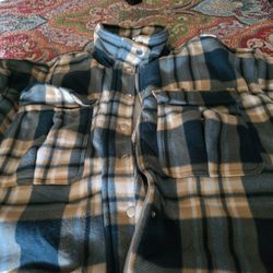 UniSex XL Sherpa-Lined Plaid Shacket – Boxy Streetwear Fit – Blue/Yellow