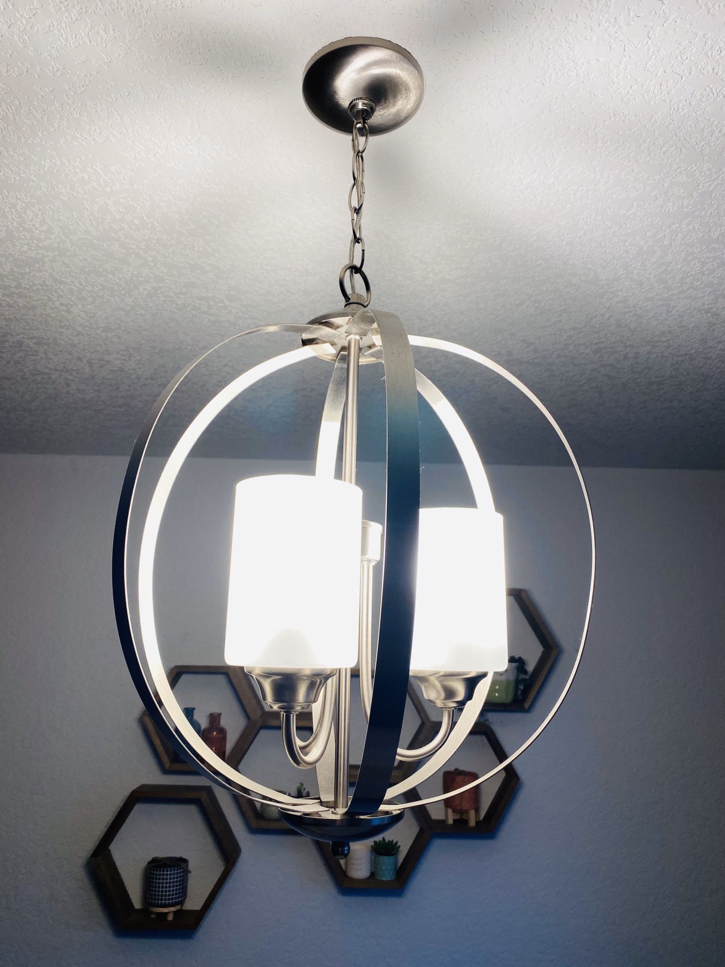Three bulb brush nickel chandelier