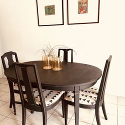 Vintage Solid Oak Wood Black Distressed Oval Dining Table With 4 Chairs Home Decor Furniture 
