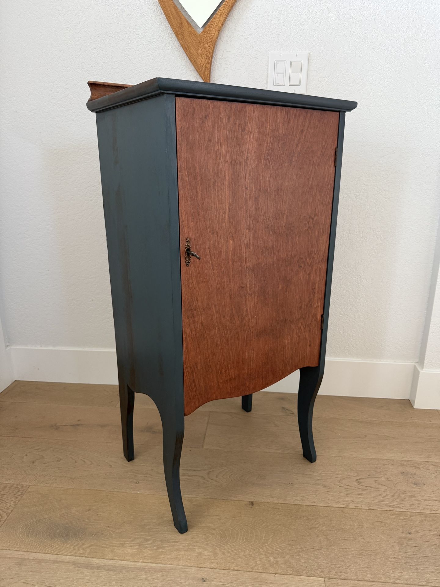 Antique Tall Wine Record File Storage Cabinet with Lock