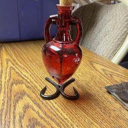 Unique Vase And Metal Stand-Red Color 
