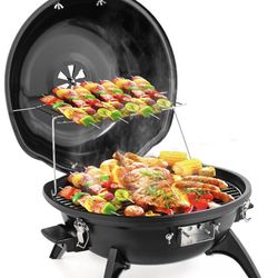 1600W Tabletop Electric Grill with Temperature Control, 304 Stainless Steel Grill w/ Double Layer Design, Portable & Removable Small Stove