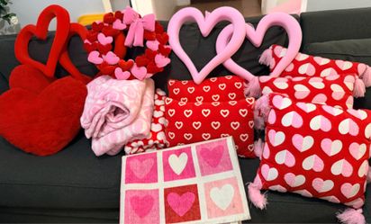 Valentines Day Decor Bundle - Pillows , Wreath, Blankets , Shower curtains