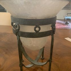 Glass Bowl In Verdigres Stand