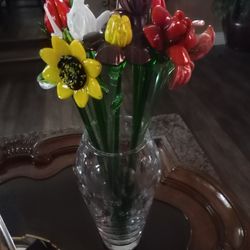 Crystal Vase And Crystal Flowers