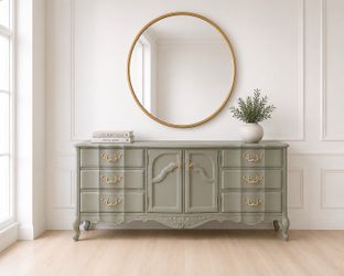 French Provincial Vintage Green King Size Bedroom Set