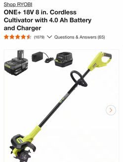 Ryobi ONE+ 18V 8 in. Cordless Cultivator with 4.0 Ah Battery and Charger