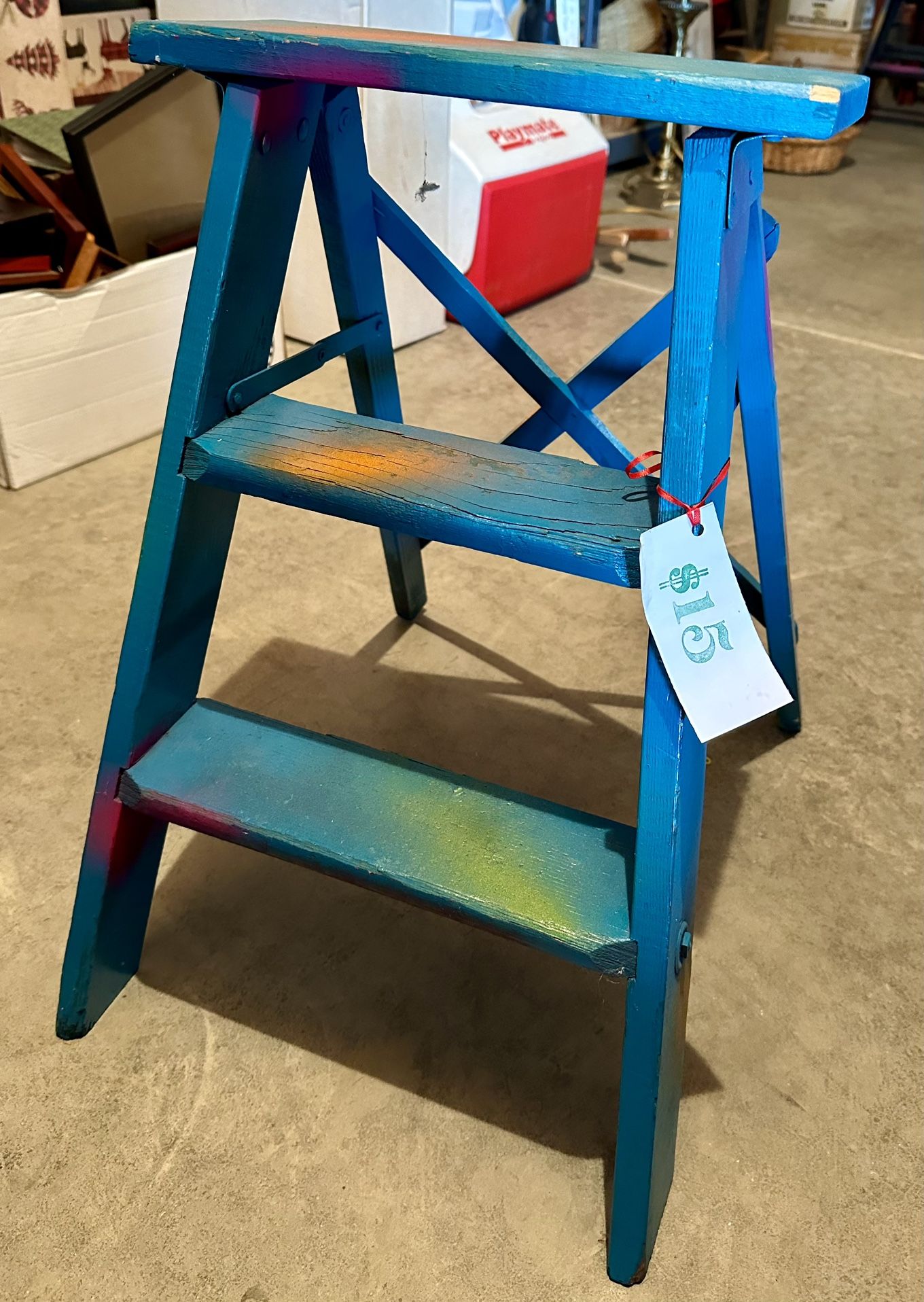 Vintage 2-step Primitive Painted Wooden Step-Stool($15)